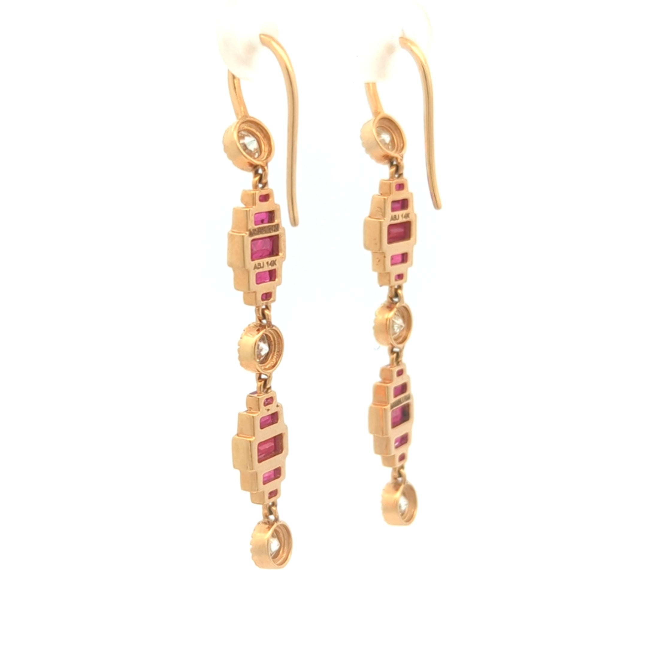 Long Natural Diamond and Ruby Earrings