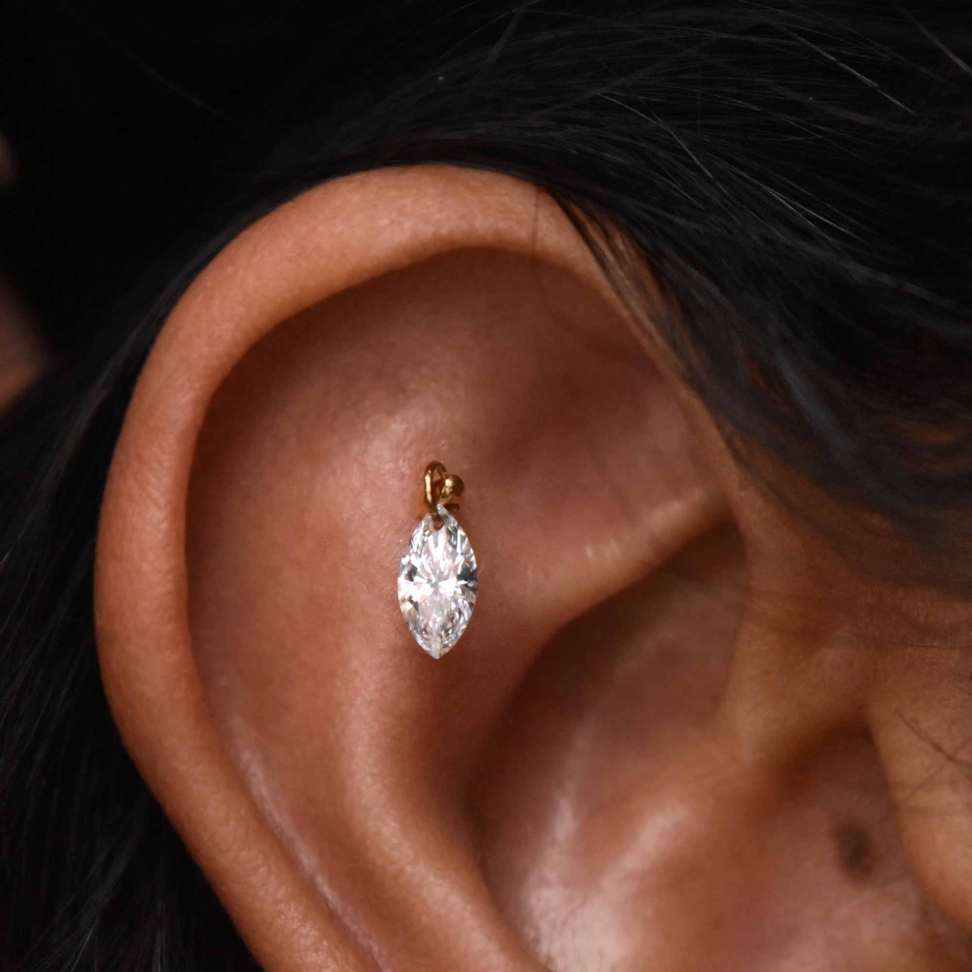 Floating Marquise Diamond Stud Earring