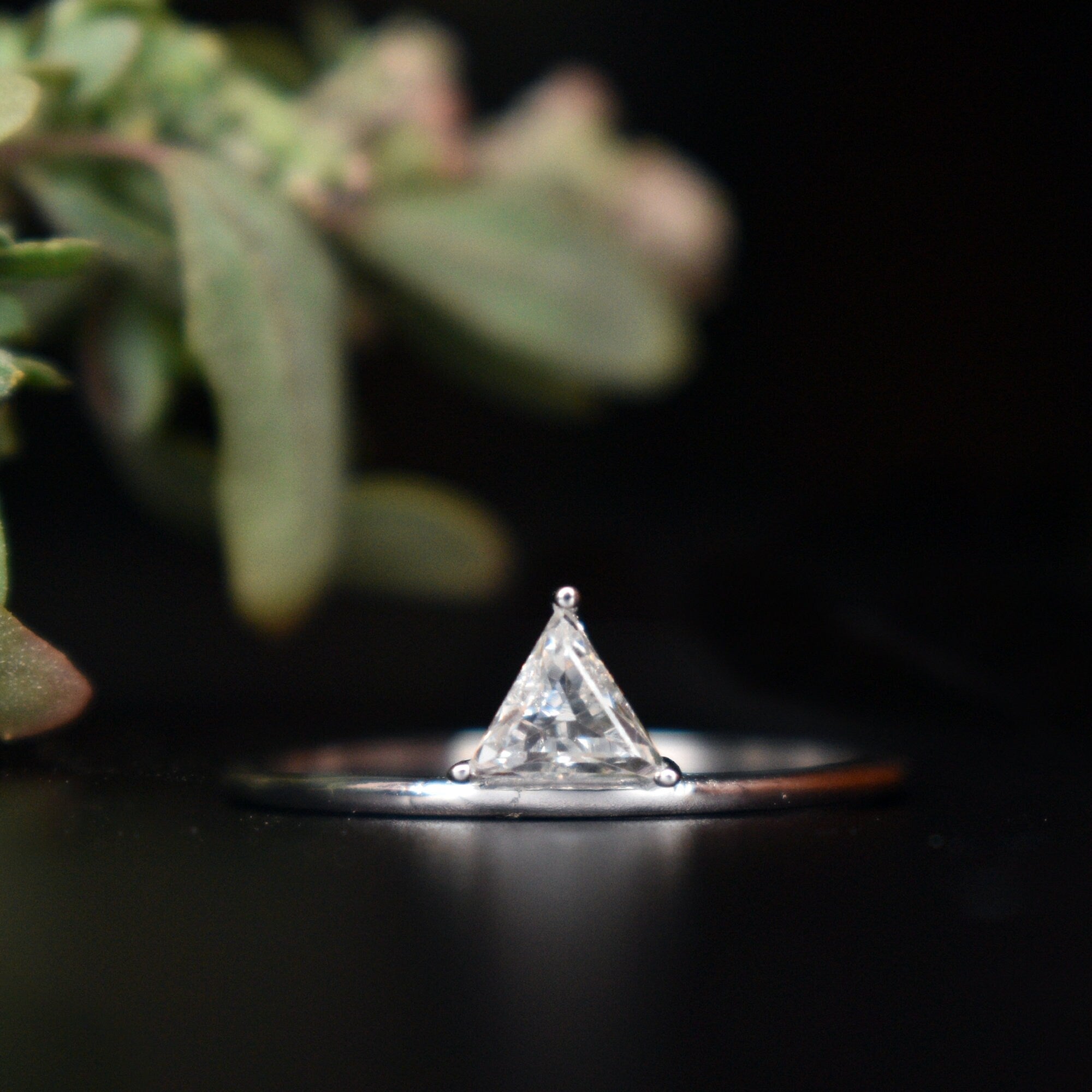 Natural Trillion Cut Diamond Engagement Ring, 14k White Gold Stackable Bridal Ring, Solitaire Triangle Diamond Prong Set Ring, READY TO SHIP