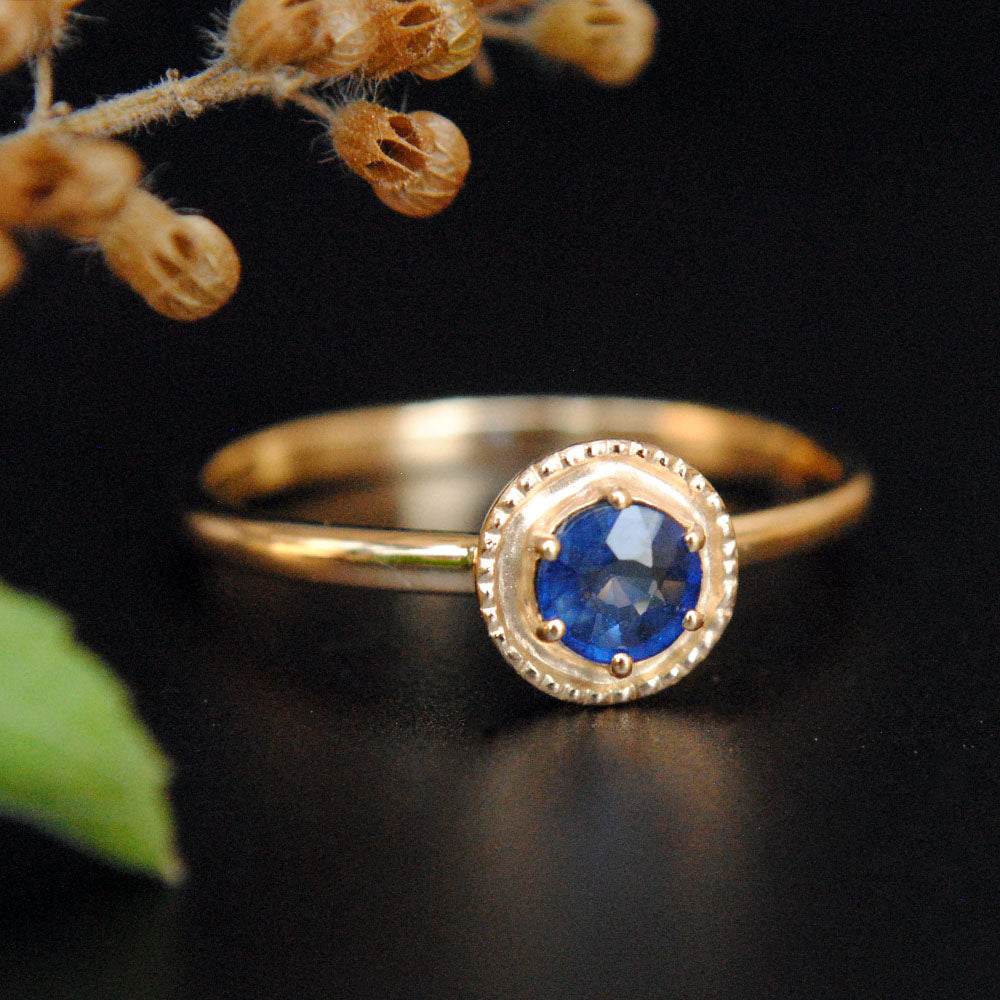 Vintage unique blue sapphire engagement ring set 14k rose gold three s –  Ohjewel