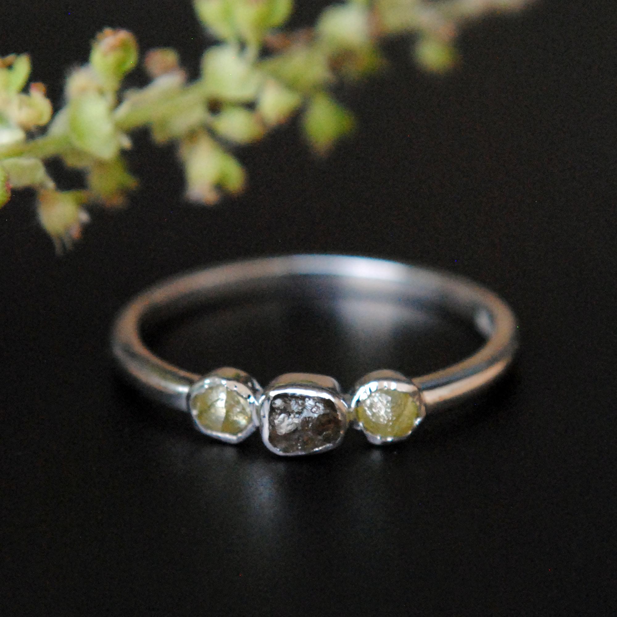 Three-Stone Engagement Ring With Raw Diamond or Sapphire | Te'anim – The  Raw Stone