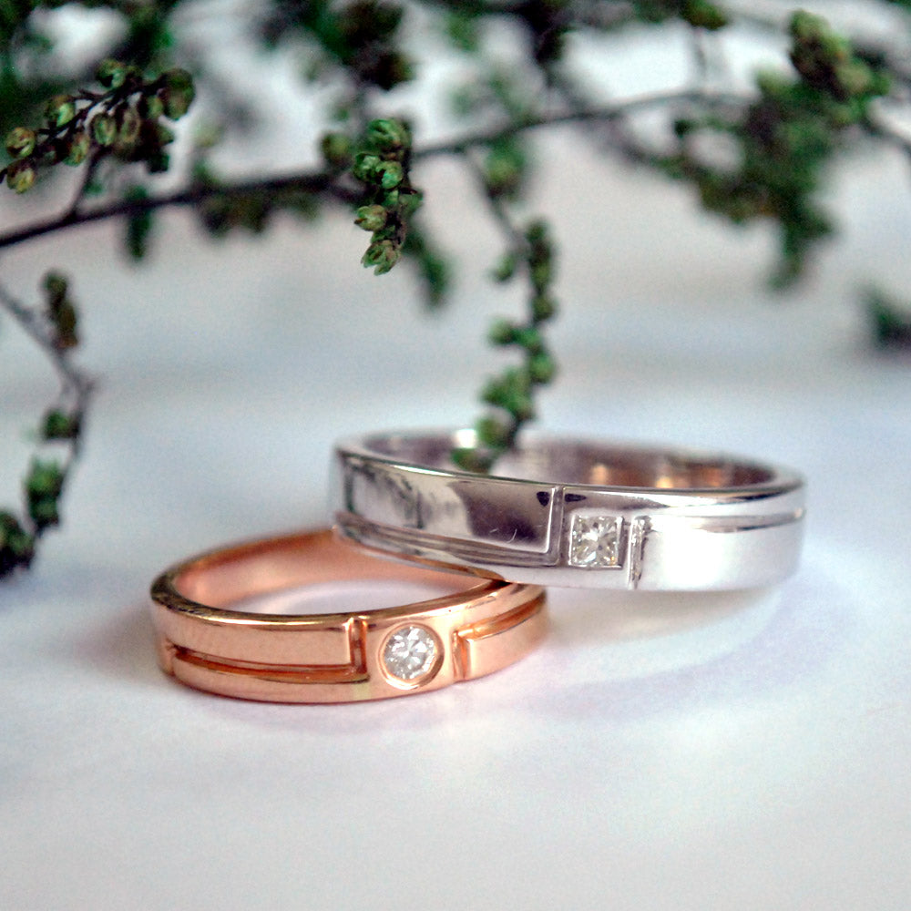 Bride and Groom Horse Step Edges Gold 2 Tone Tungsten Band Ring Set |  customjewelry14