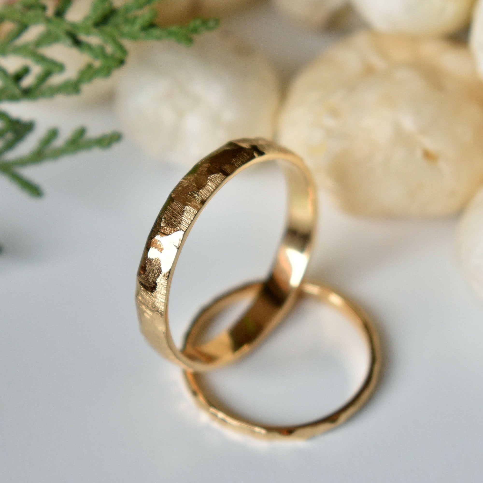 14k Solid Gold Matching Couples Rings in Brushed Finish - Abhika