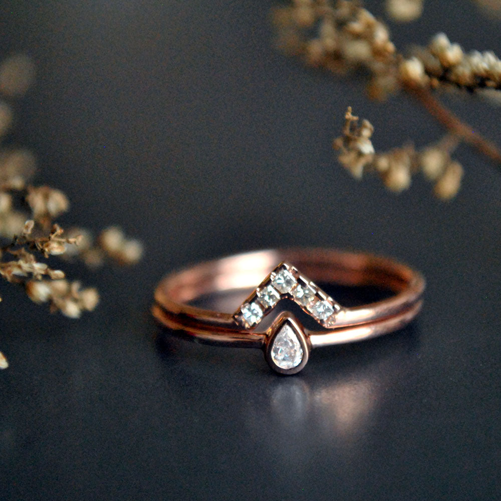 Small Pear and Princess Diamond Ring Set