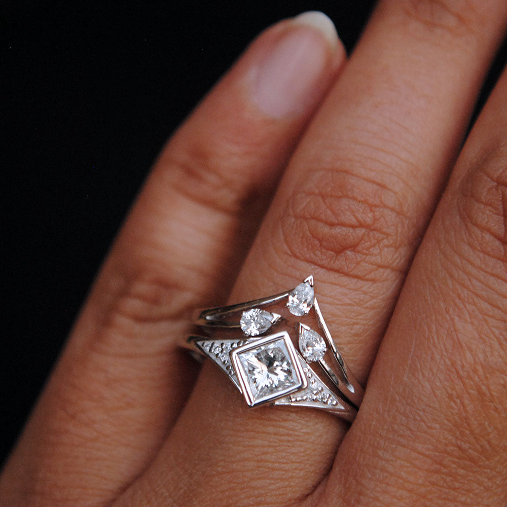 3.26 Ct Princess Kite Set Diamond Engagement Ring 18k White Gold -  usjewelryfactory.com