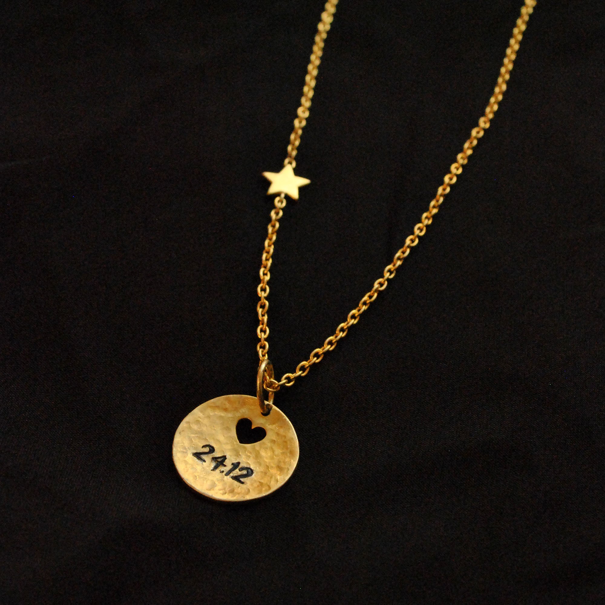 Vintage Charms Necklace in 14K Gold with Heart, Disc & Flower Charms