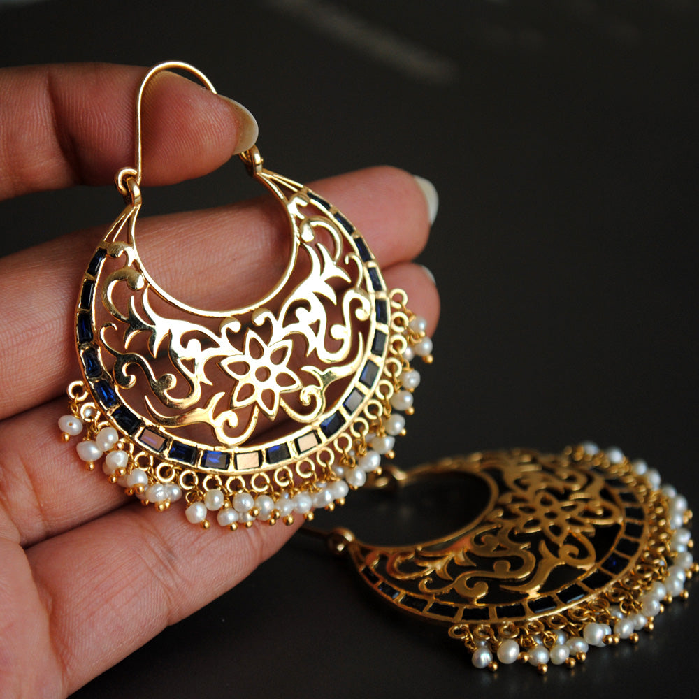 22K Yellow Gold Chandbali Long Drop Earrings W/ Ruby, Emerald, Kundan –  ViraniJewelers Dev