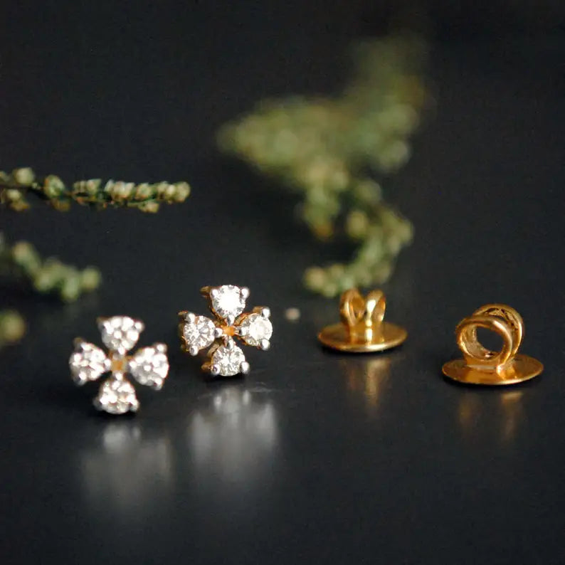 LAYAWAY/SOLD 14K Rose Gold Diamond Studs Flower Cluster