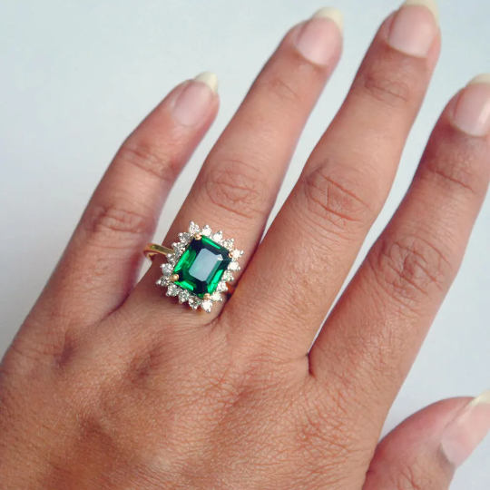 Vintage Inspired Emerald-Diamond Ring