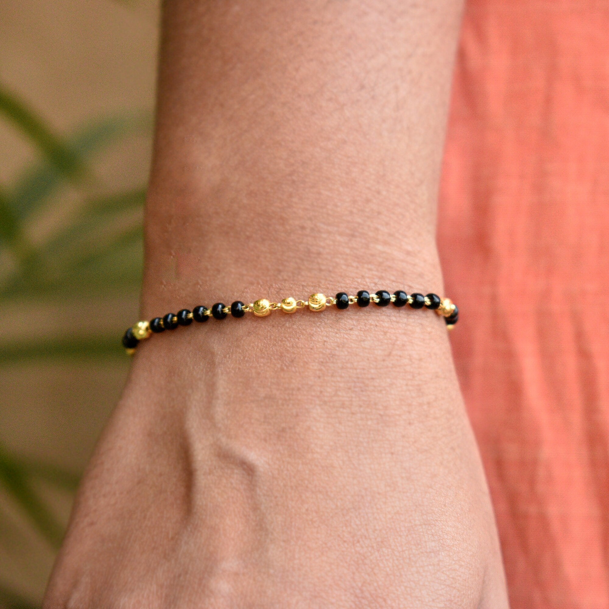 18K Solid Yellow Gold Double Strand Mangalsutra Bracelet With Gold Chain  and Black Beads, Layered Gold Bracelet, Indian Bridal Bracelet - Etsy | Black  beaded bracelets, Gold jewelry fashion, Black beaded jewelry