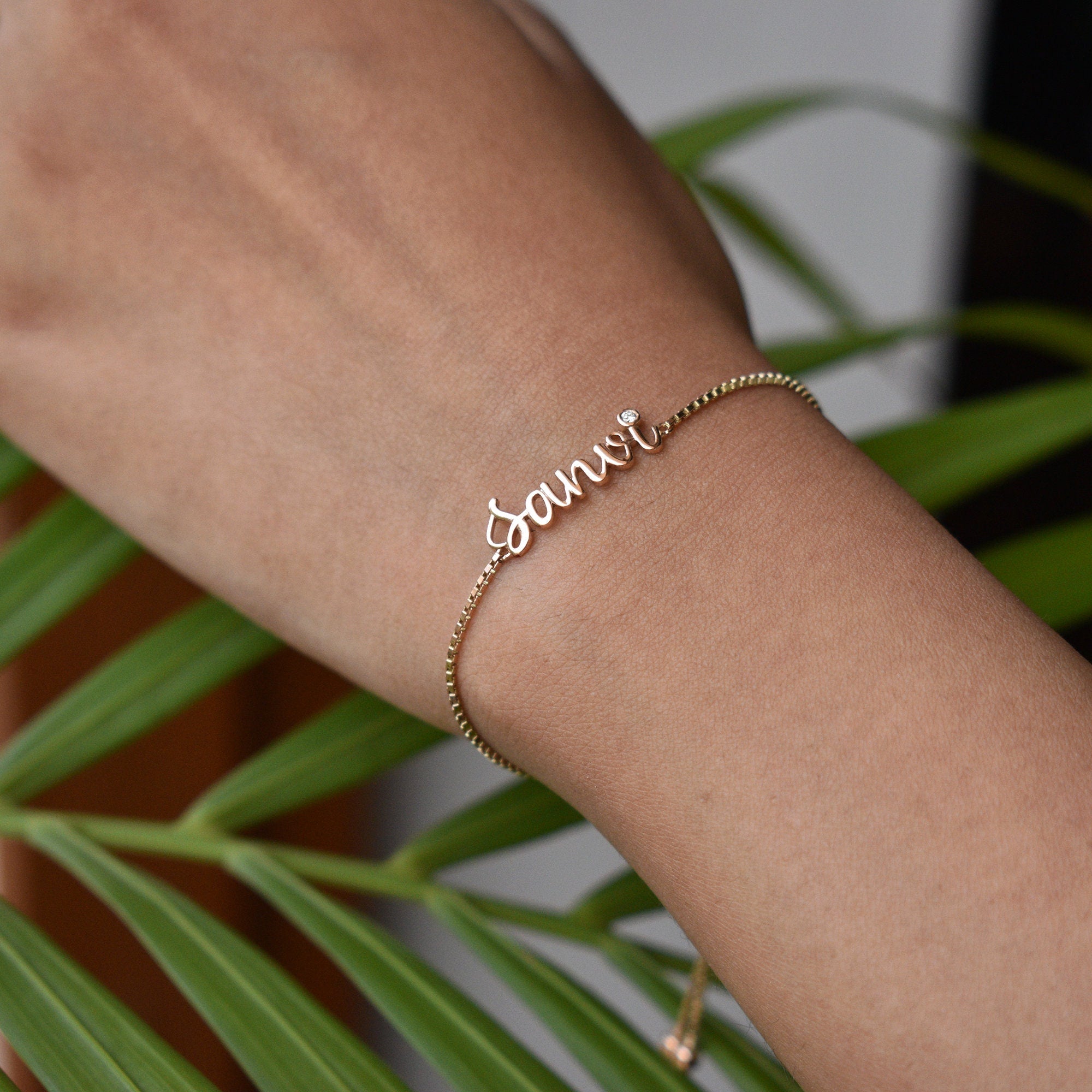Fully customizable stack of 5 name/alphabet bracelets in gold